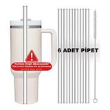 Stanley Quencher 1.18 ve 0.88 Uyumlu 6lı Pipet Termos Pipeti– Temizlik Fırçası Hediyeli - Termos Pipeti - Haki - 1 lt