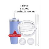 Stanley Quencher 40 Oz 1.18 LT Uyumlu Pipetli Termos Kapak - Beyaz Kapak Quencher + Pipet + Fırça