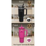 Stanley Quencher 40 Oz Uyumlu Sızdırmaz Yedek Kapak – Flip Katlanabilir Pipetli Termos Kapağı - Koyu Pembe