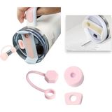 Stanley Quencher Ve Yeni Nesil Pipetli Termos Uyumlu 3 Parça Sızdırmaz Koruyucu Aksesuar Silikon Set (Pembe)