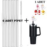 Stanley Quencher ve Yeni Nesil Pipetli Termos Uyumlu 6'lı Pipet ve 1 Adet Pipet Başlığı Aksesuar Set - Şeffaf