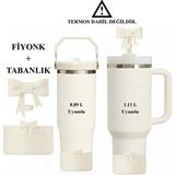 Stanley Quencher - Yeni Nesil Pipetli Termos Aksesuarı Kalın Silikon Taban Koruyucusu ve Pipet Başlığı - Krem
