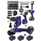 stanrayf Alman H-Tech 4Lü Set 598 V 25 Ah 3 XAkü Kırıcı Delici Bijon Somun Sıkma Sökme Taşlama Darbeli Matkap