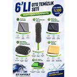 Stanvolt 6’lı Oto Temizlik Seti | Cam Bezi, Mikrofiber Bez, Jant Fırçası, El Şönili Yıkama Süngeri, Güderi Be