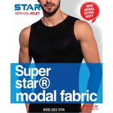 Star 3 Lü Erkek Modal Sıfır Yaka Sıfırkol T-Shirt - Siyah - 3XL