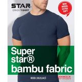 Star 3 Lü Erkek Organik Bambu Kısakol Sıfır Yaka Basic T-Shirt - Lacivert