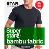Star 3 Lü Erkek Organik Bambu Kısakol Sıfır Yaka Basic T-Shirt - Siyah - 3XL