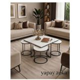 Star 4+1 Siyah Beyaz MDF Salon Orta Sehpa ve Yuvarlak Zigon Sehpa Takımı