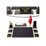 Star Bayraklı Mermer Desenli Ahşap Sümen Takımı Deri Sümen Seti Masa İsimliği