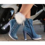 Star Blue Moon 6101 Kadın Kot Topuklu Özel Üretim Jeans Bot - Mavi