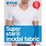 Star Erkek Beyaz Modal V Yaka T-Shirt - 3XL