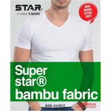 Star Erkek Beyaz Organik Bambu V Yaka T-Shirt - XL