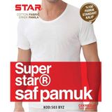 Star Erkek Beyaz Saf Pamuk Bisiklet (Açık ) Yaka T-Shirt ( Fanila ) - 3XL