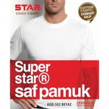 Star Erkek Beyaz Saf Pamuk Sıfır Yaka Kısakol T-Shirt ( Fanila ) - 2XL