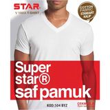 Star Erkek Beyaz Saf Pamuk V Yaka Kısakol T-Shirt ( Fanila ) - 2XL