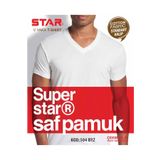 Star ERKEK BEYAZ SAF PAMUK V YAKA KISAKOL T-SHİRT ( FANİLA )