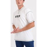 Star Erkek Oversize Dikiş Detaylı T-Shirt - Beyaz - M