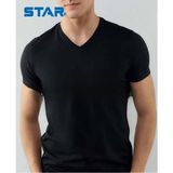 Star Erkek Siyah Modal V Yaka T-Shirt - 2XL