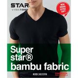 Star ERKEK SİYAH ORGANİK BAMBU V YAKA T-SHİRT