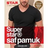 Star Erkek Siyah Saf Pamuk V Yaka Kısakol T-Shirt ( Fanila ) - 3XL