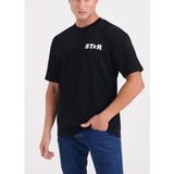 Star Erkek Siyah Yarım Yıldız Baskılı Oversize T- Shirt - XL