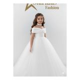 Star Kids Kız Çoçuk Beyaz İncili Prenses Elbise,Kız Çocuk Mezuniyet Elbisesi