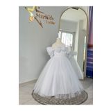 Star Kids Kız Çocuk Beyaz Prenses Elbise - Kabarık, Kolsuz, Saten Kumaş, Özel Günler Için