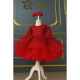 Star Kids Kız Çoçuk Kırmızı Boncuklu Elbise, Kız Çocuk Mezuniyet Elbise