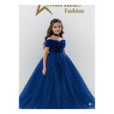 Star Kids Kız Çocuk Saks Mavisi İncili Kadife Elbise ,Kız Çocuk Mezuniyet Elbisesi