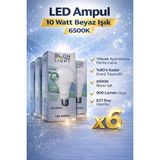 Star Light LED Ampul 10 Watt Beyaz Işık 6500K Yüksek Aydınlatma E27 Duy Enerji Tasarruflu 6 Adet