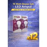 Star Light LED Ampul 15 Watt Beyaz Işık 6500K Yüksek Lümen E27 Duy Uzun Ömürlü 12 Adet