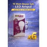 Star Light LED Ampul 15 Watt Beyaz Işık 6500K Yüksek Lümen E27 Duy Uzun Ömürlü 6 Adet