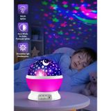 Star Master Gece Lambası Yıldız Projektörü Renkli LED Ay ve Yıldız Projeksiyon Lambası USB ve Pilli Çocuk Odası Gece Işığı (Pembe)