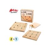 Star Okey 2 Ürün 1 Arada 9 Taş 3 Taş - Ahşap Platform Cam Taşlar - Star Oyun Nostaljik Ahşap 9 Taş 3 Taş Oyunu