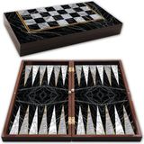 Star Oyun Aletleri Siyah Mermer Tema ile 2 Parça Tavla Oyun Takımı 12 mm MDF Kasa 1022184