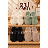 star shoes 2'li Avantajlı Paket Peluş Ev Terliği Çeyiz Terliği Kışlık Terlik Sessiz Ortopedik Taban