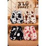 star shoes 3'lü Avantajlı Paket Kışlık Peluş Ev Terliği Çeyiz Terliği Kışlık Terlik Ses Yapmaz Hafif Taban Taban