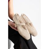 star shoes Bej Örgü Kadın Babet Yumuşak Taban Günlük Ayakkabı