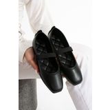 star shoes Kadın Babet Siyah Bantlı Hafif Rahat Şık Iş Ofis Günlük Ayakkabı