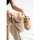 star shoes Kadın Bej Ev Terliği Ses Yapmaz Kalın Taban Kışlık Terlik