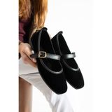 star shoes Kadın Siyah Tokalı Kadife Babet Günlük Rahat Ayakkabı