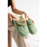 star shoes Kadın Yeşil Ev Terliği Ses Yapmaz Kalın Taban Kışlık Terlik