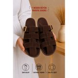 star shoes Kahve Süet Kemer Detaylı Gold Toka Düz Taban Yazlık Rahat Kadın Terlik