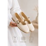 star shoes Krem Kadın Babet Ayarlanabilir Tokalı Hafif Rahat Günlük Ayakkabı