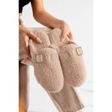 star shoes Peluş Ev Terliği Kadın Altın Tokalı Yumuşak Ses Yapmaz Hafif Taban Kışlık Terlik