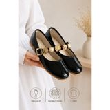 star shoes Siyah Kadın Babet Ayarlanabilir Tokalı Hafif Rahat Günlük Ayakkabı