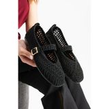 star shoes Siyah Örgü Kadın Babet Yumuşak Taban Günlük Ayakkabı