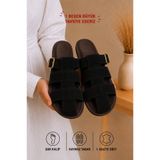 star shoes Siyah Süet Kemer Detaylı Gold Toka Düz Taban Yazlık Rahat Kadın Terlik