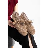 star shoes Vizon Örgü Kadın Babet Yumuşak Taban Günlük Ayakkabı