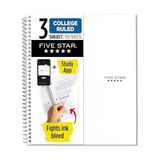 Star Spiral Defter + Çalışma Uygulaması, 3 Konu, Kolej Çizgili Kağıt, Mücadele Mürekkep Kanaması, Suya Dayanıklı Kapak, 8-1/2 "x 11", 150 Yaprak, Beyaz (72464) - Standart
